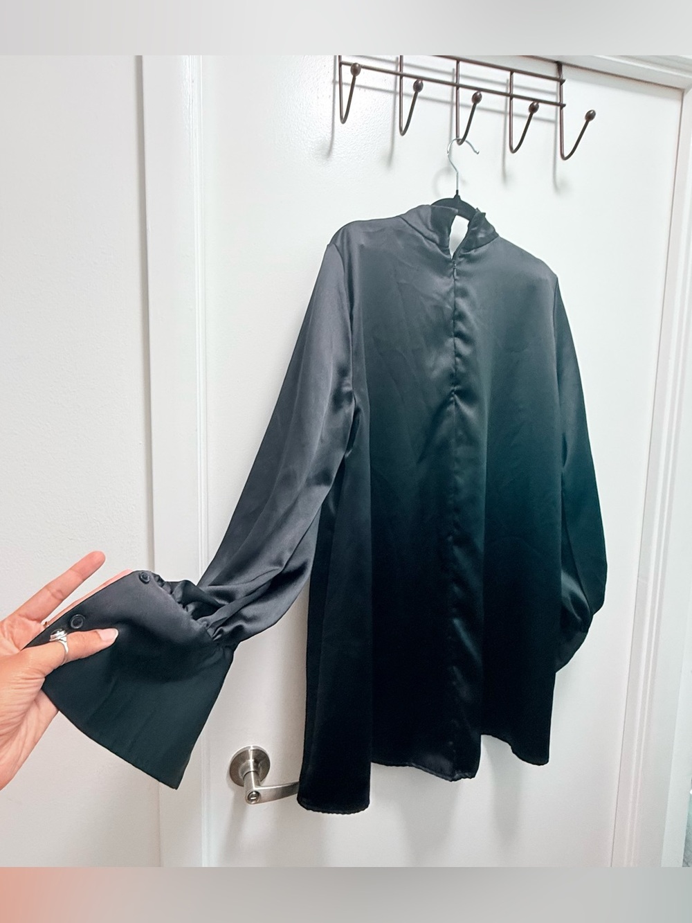 H&M Black Satin Mini Long Sleeved Dress